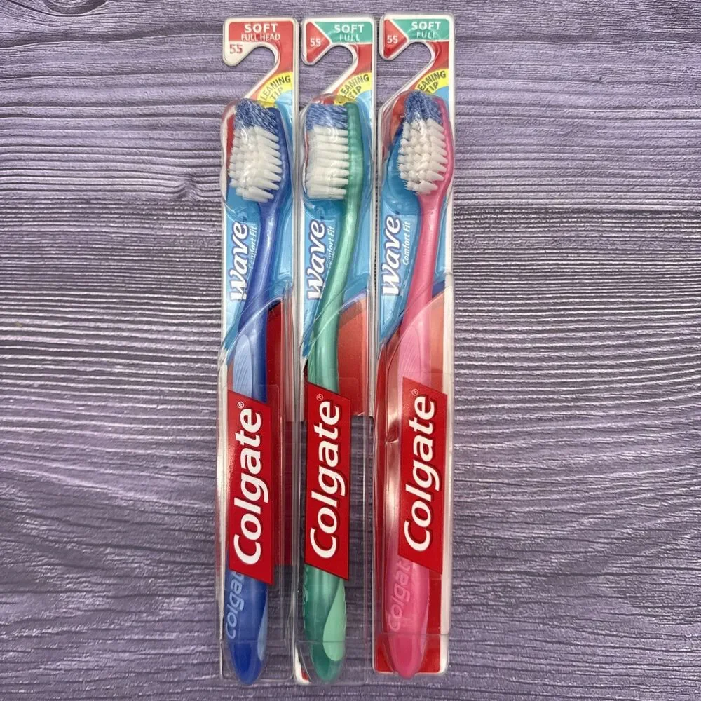 3 LOT Colgate Wave Soft FULL Head (55) Cleaning Tip Toothbrush Twisted Bristles